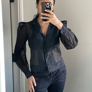 Forever 21 Black Sheer Button-Up Top